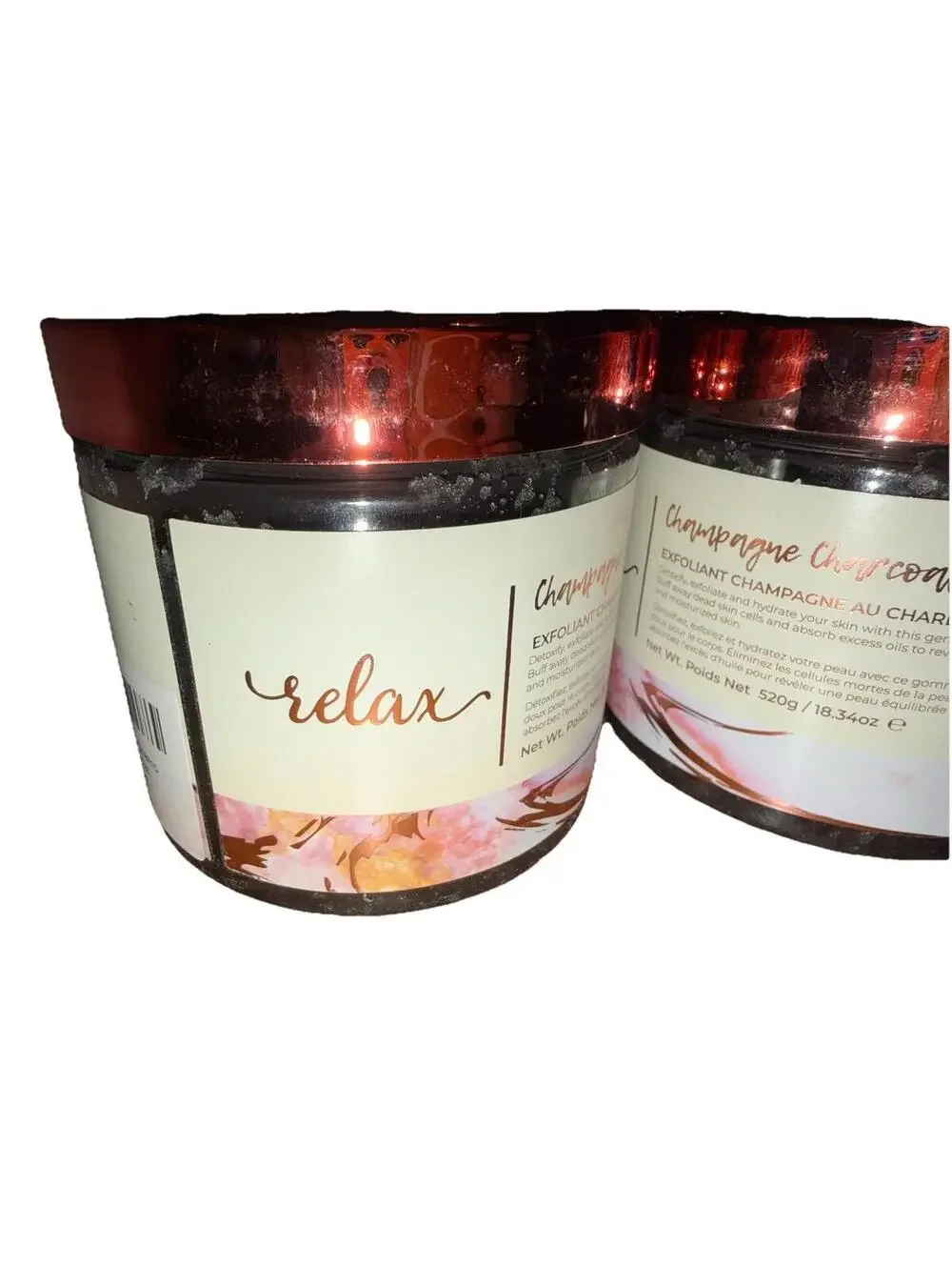 Lot Of Two (2) Manna Kadar Relax Champagne Charcoal Scrub New Sealed 18.34 oz